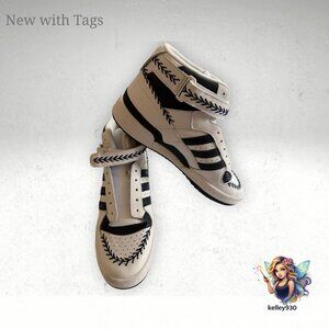 Adidas Forum Mid Sneakers Cream Black Baseball Stitch Size 9.5 NWT